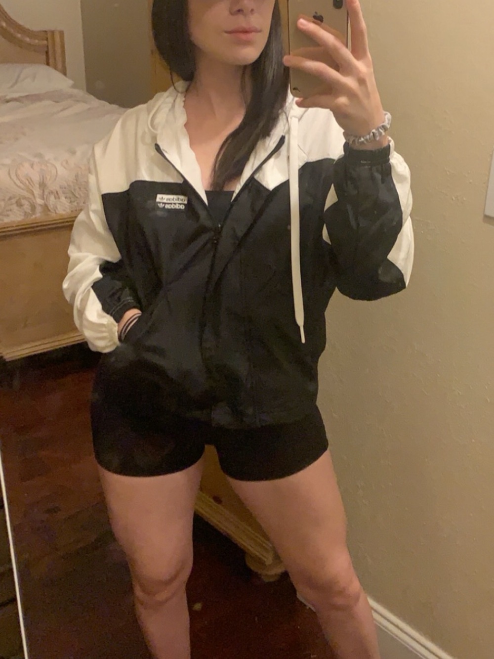 adidas Hooded Two-Tone Windbreaker Jacket — White & Black